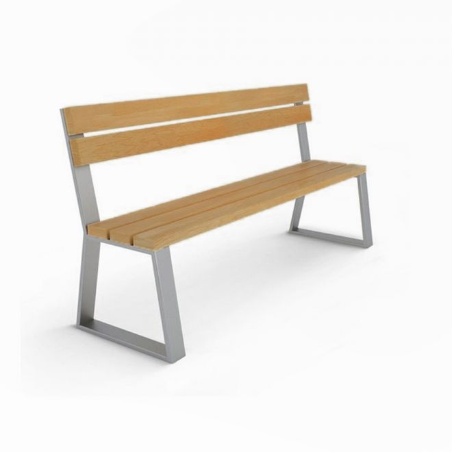 Ławka Tallin z oparciem, metalowo-drewniana, nowoczesny design do ogrodu.