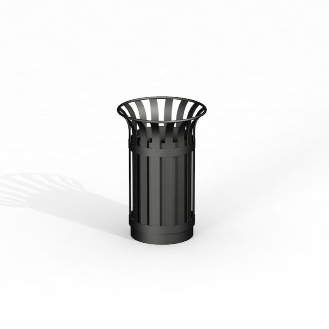 Czarny kosz uliczny Sofia z metalowymi prętami.