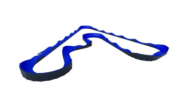 Modułowy pumptrack VI w kolorach niebiesko-czarnych, widok z góry.