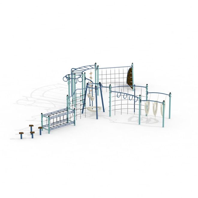 Plac zabaw Polaris z elementami wspinaczkowymi, huśtawkami i zjeżdżalnią dla dzieci.