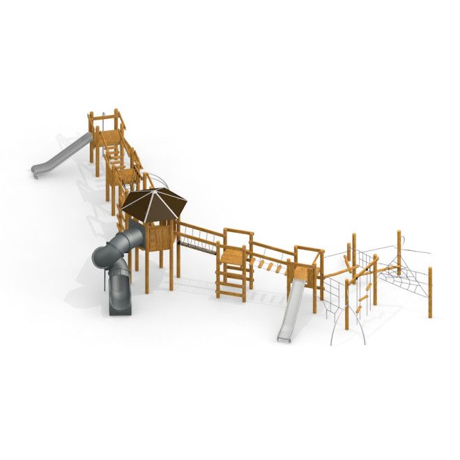 Khumbu drewniany zestaw do zabawy na plac zabaw z zjeżdżalniami i wieżą.