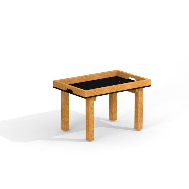 Dziecięcy stolik do zabawy piaskiem w kształcie prostokąta.