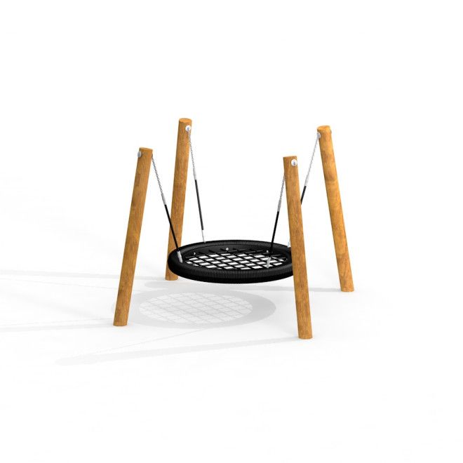 Okrągła huśtawka dla dzieci BNS Robinia na 4 nogach w otoczeniu bieli.