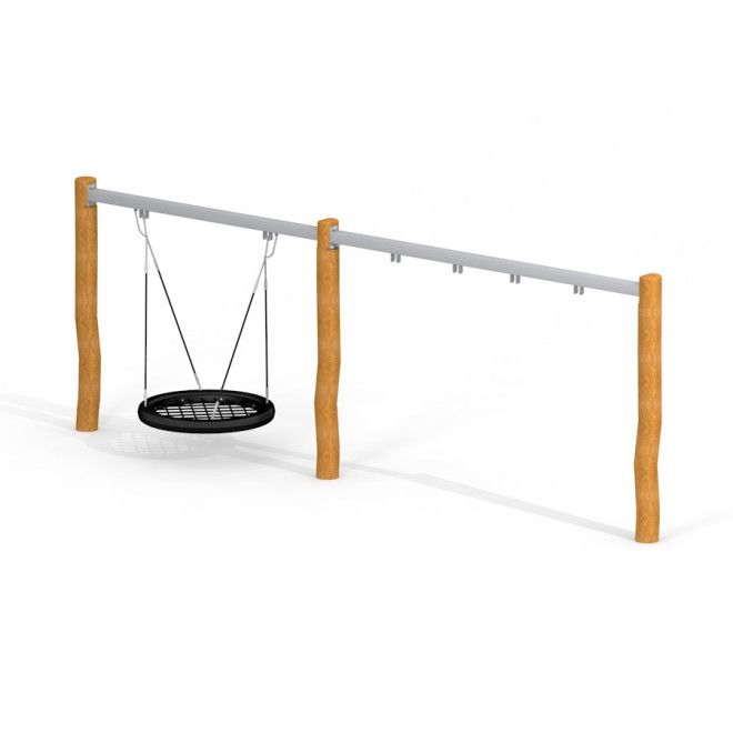 Huśtawka ogrodowa Double Robinia Swing Nature 1 + 2 (BNS 120 cm) z drewnianymi słupami i czarnym sie