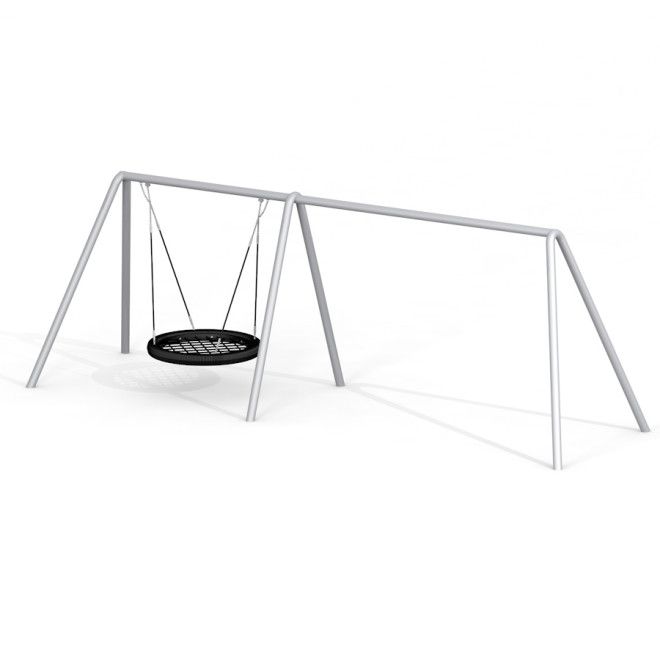 Metal Swing Frame Bird Nest 1 z gniazdem o średnicy 120 cm umieszczonym na metalowej ramie.