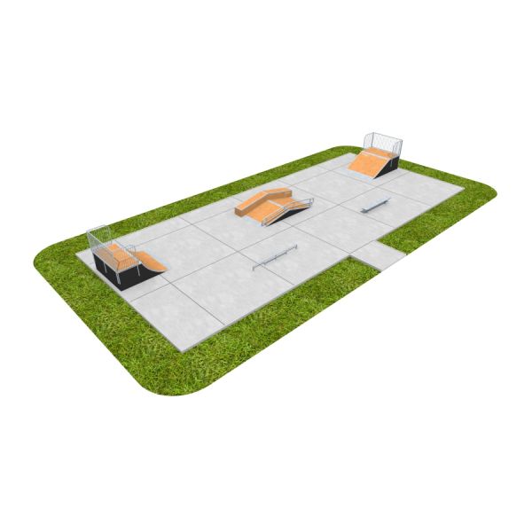 Zestaw Skate Park 08 z rampami i przeszkodami do jazdy na deskorolce.