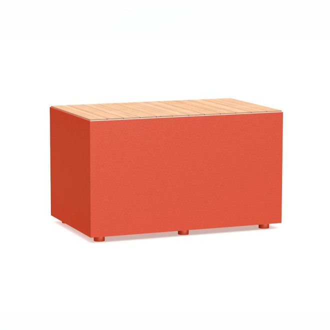 pomarańczowy metalowy drewniany kubik miejski ławka siedzisko