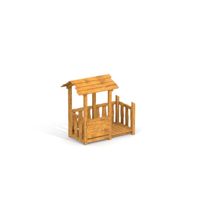 Drewniany domek dla dzieci z werandą Uvala, na białym tle.