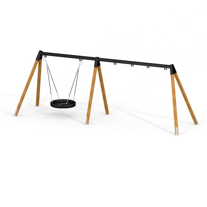 Triple swing frame with round seat on a white background, perfect for garden